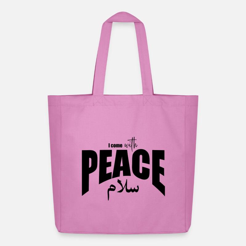 Ich komme mit Peace Typography Design-Schwarz - Midweight recycelter Stoffbeutel von Stanley/Stella - Pink