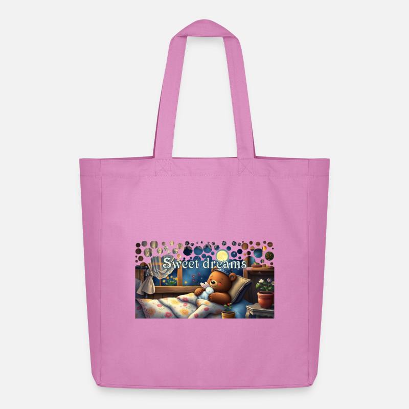 Süße Träume schlafender Bär mit Kuscheltier - Midweight recycelter Stoffbeutel von Stanley/Stella - Pink