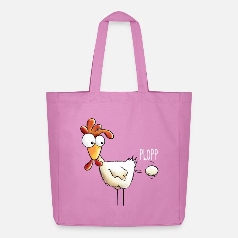 Plopp es ist raus das Ei - Huhn - Hahn - Gockel - Midweight recycelter Stoffbeutel von Stanley/Stella - Pink