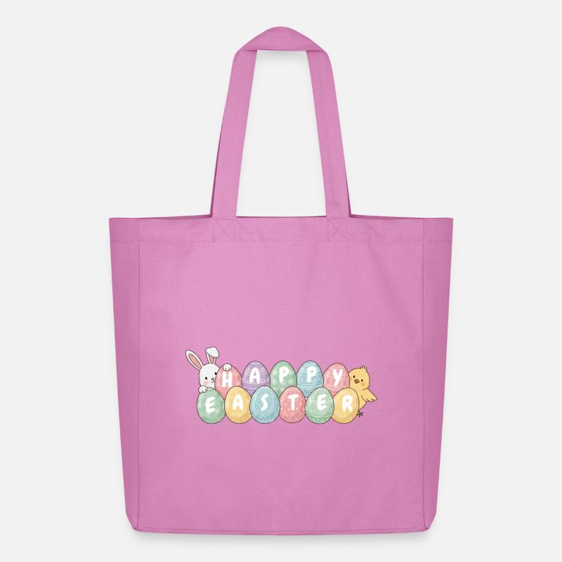 Cute Easter Bunny Chick and Eggs - Midweight Recycled Tote Bag by Stanley/Stella - pink
