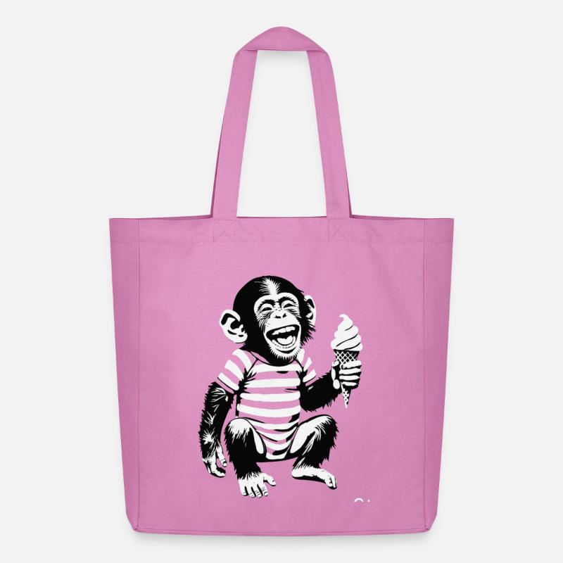 Verspielter Affe mit Eiscreme-Design - Midweight recycelter Stoffbeutel von Stanley/Stella - Pink