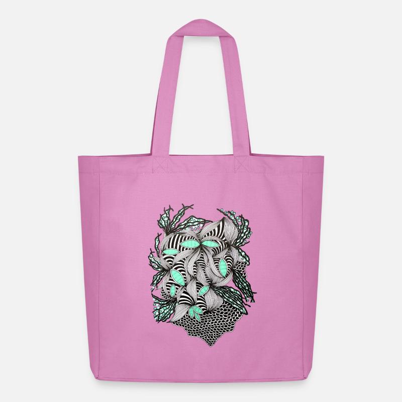 Line Flowers Pattern Mint Accent - Midweight Recycled Tote Bag by Stanley/Stella - pink