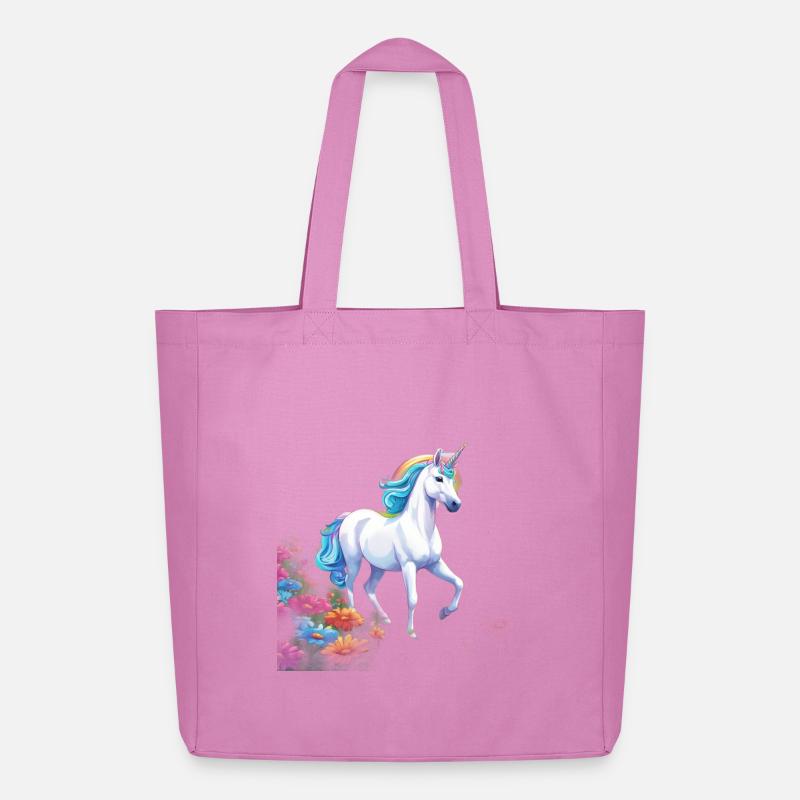 Anmutiges Einhorn mit Regenbogenmähne im Blütenmee - Midweight recycelter Stoffbeutel von Stanley/Stella - Pink
