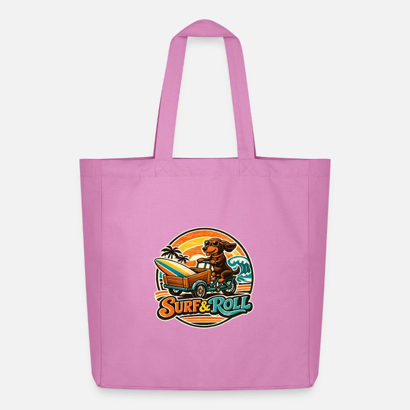 Surf & Roll Dackel mit Surfbrett - Midweight recycelter Stoffbeutel von Stanley/Stella - Pink