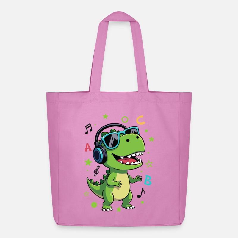 Grüner T-Rex mit Kopfhörer ABC - Schulanfang   - Midweight recycelter Stoffbeutel von Stanley/Stella - Pink