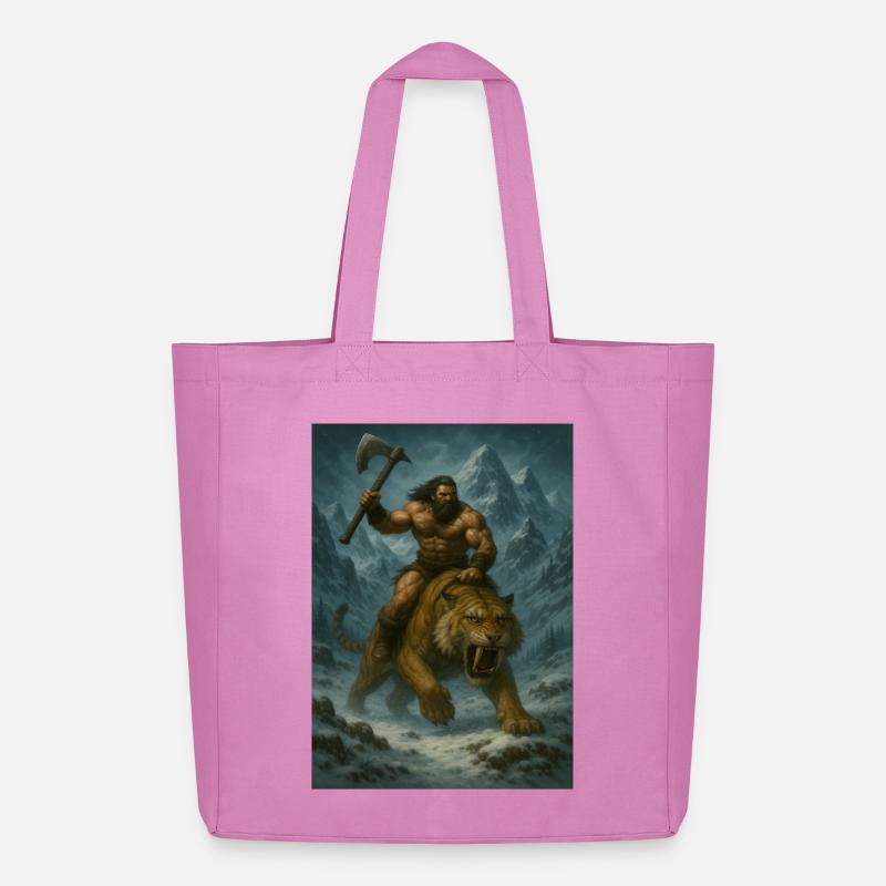 Wilder Krieger auf Sabertooth Tiger – Kunst - Midweight recycelter Stoffbeutel von Stanley/Stella - Pink