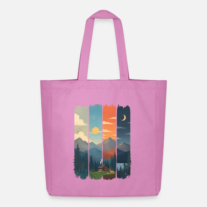 Horizons in four mountain panels - Midweight Recycled Tote Bag by Stanley/Stella - pink