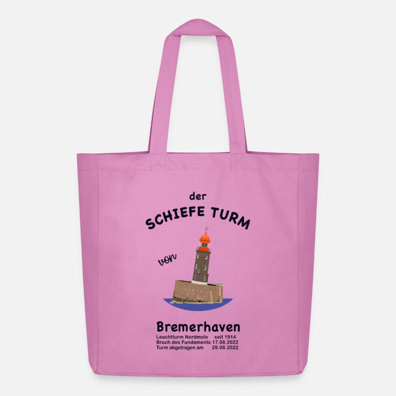Der schiefe Turm Bremerhaven, Leuchtturm Zeichnung - Midweight recycelter Stoffbeutel von Stanley/Stella - Pink