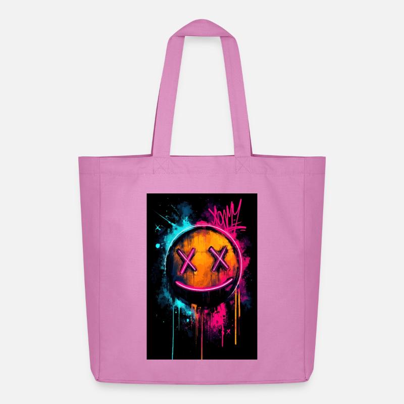 Neon-Graffiti-Smiley mit X-Augen - Midweight recycelter Stoffbeutel von Stanley/Stella - Pink