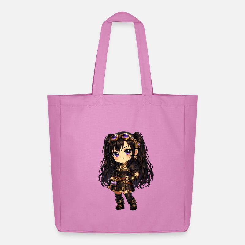 Chibi Steampunk-Mädchen Luna mit Lila Goggles - Midweight recycelter Stoffbeutel von Stanley/Stella - Pink