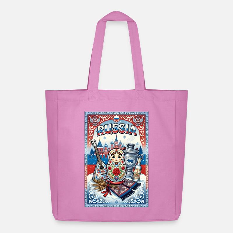 Russische Matroschka und Samowar - Midweight recycelter Stoffbeutel von Stanley/Stella - Pink