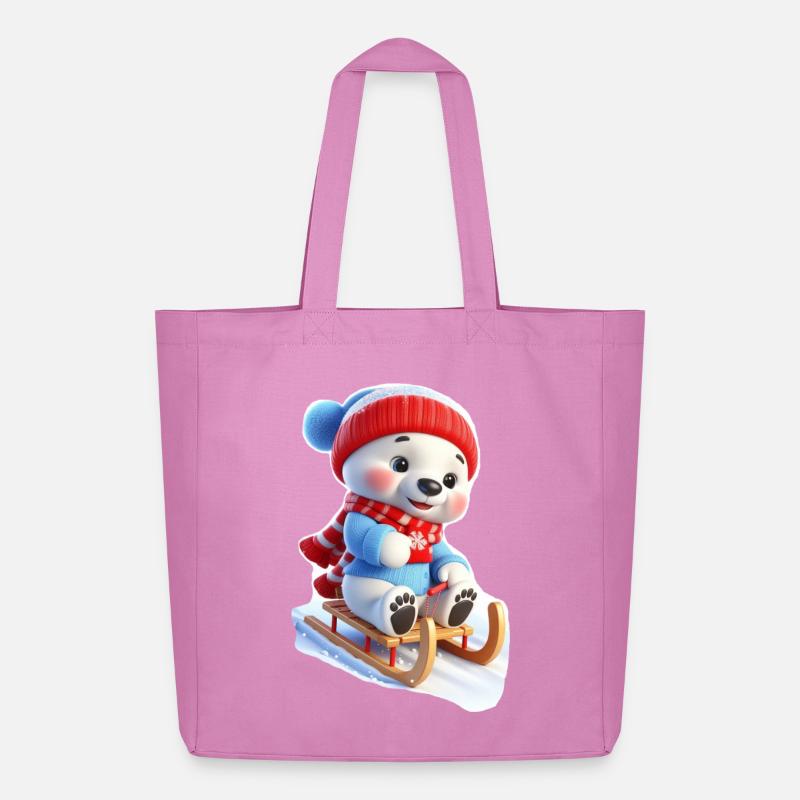 Winterbär auf Schlitten - Midweight recycelter Stoffbeutel von Stanley/Stella - Pink