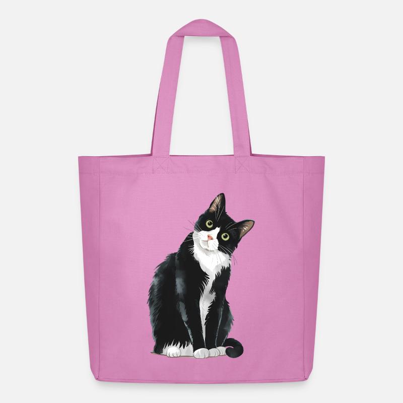 Schwarz-weiße Katze - Midweight recycelter Stoffbeutel von Stanley/Stella - Pink