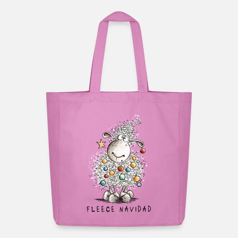 Fleece Navidad Christmas Sheep Cartoon Sheep - Midweight Recycled Tote Bag by Stanley/Stella - pink