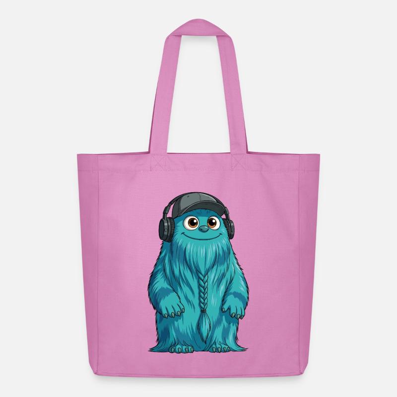 DJ Fluffo with Braid Front - Fluffonster Design - Midweight Recycled Tote Bag by Stanley/Stella - pink