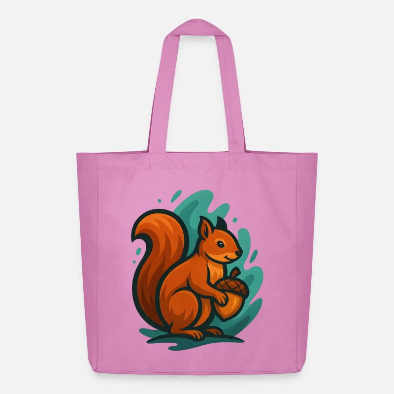 Eichhörnchen mit Nuss in bunten Wellen - Midweight recycelter Stoffbeutel von Stanley/Stella - Pink