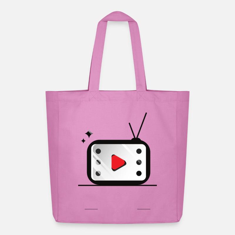 Retro TV Play Button Pattern - Midweight Recycled Tote Bag by Stanley/Stella - pink