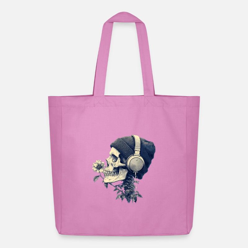 Schädel mit Kopfhörer und Blumen - Midweight recycelter Stoffbeutel von Stanley/Stella - Pink