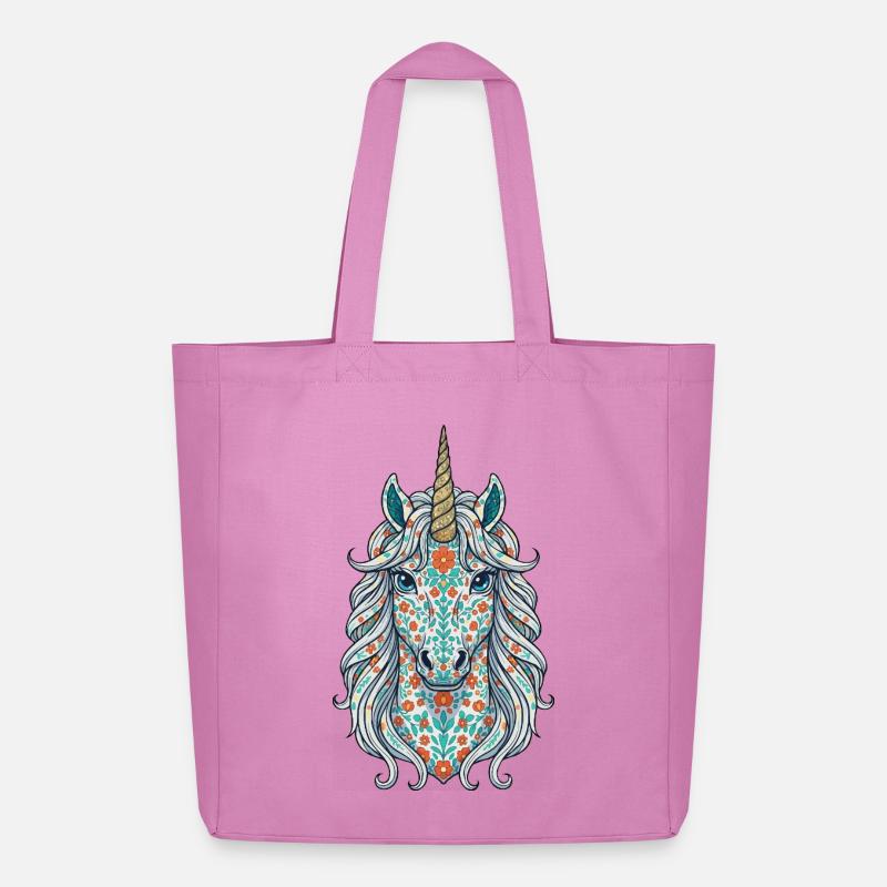 Einhorn-Blumenmuster - Midweight recycelter Stoffbeutel von Stanley/Stella - Pink