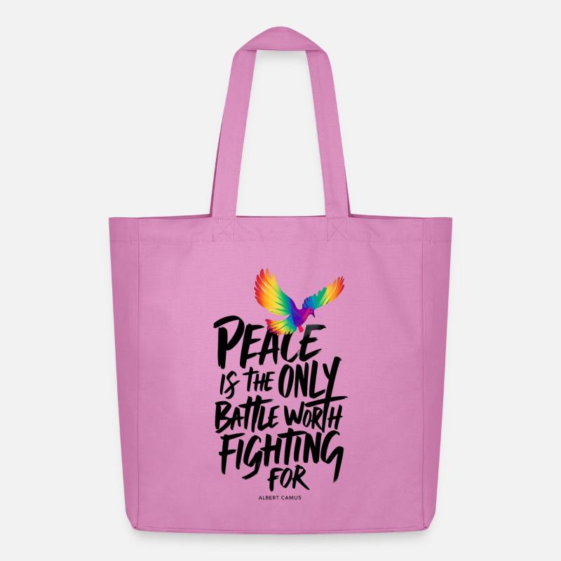 Feurige Regenbogentaube mit Friedenstext - Midweight recycelter Stoffbeutel von Stanley/Stella - Pink