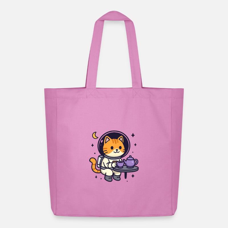 Space Cat Tea Time – Kawaii Astronaut - Midweight recycelter Stoffbeutel von Stanley/Stella - Pink