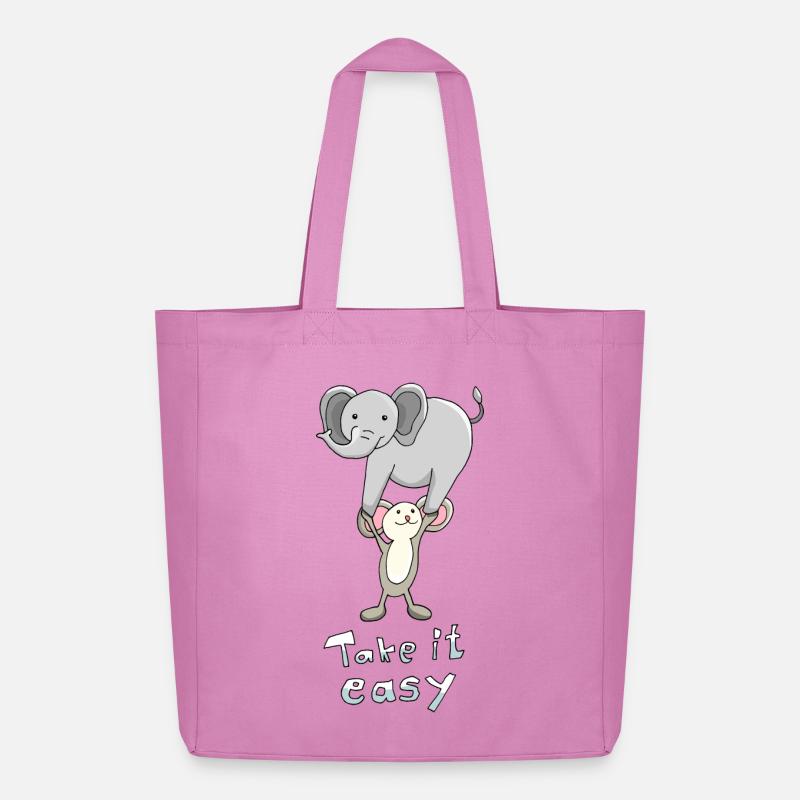 Maus trägt Elefant "Take it easy" positiver Spruch - Midweight recycelter Stoffbeutel von Stanley/Stella - Pink