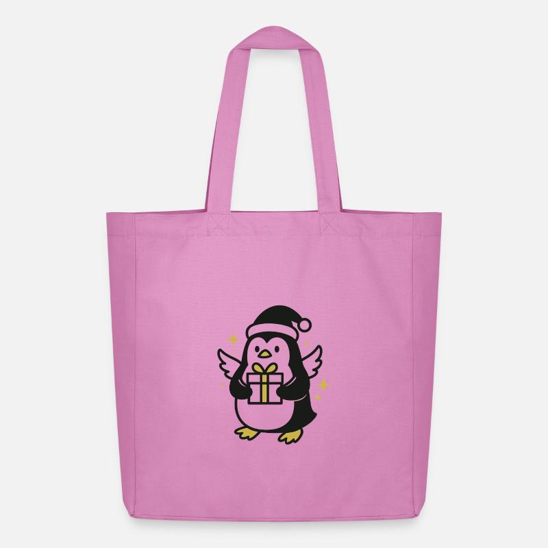 Pinguin mit Geschenk und Weihnachtsmütze - Midweight recycelter Stoffbeutel von Stanley/Stella - Pink