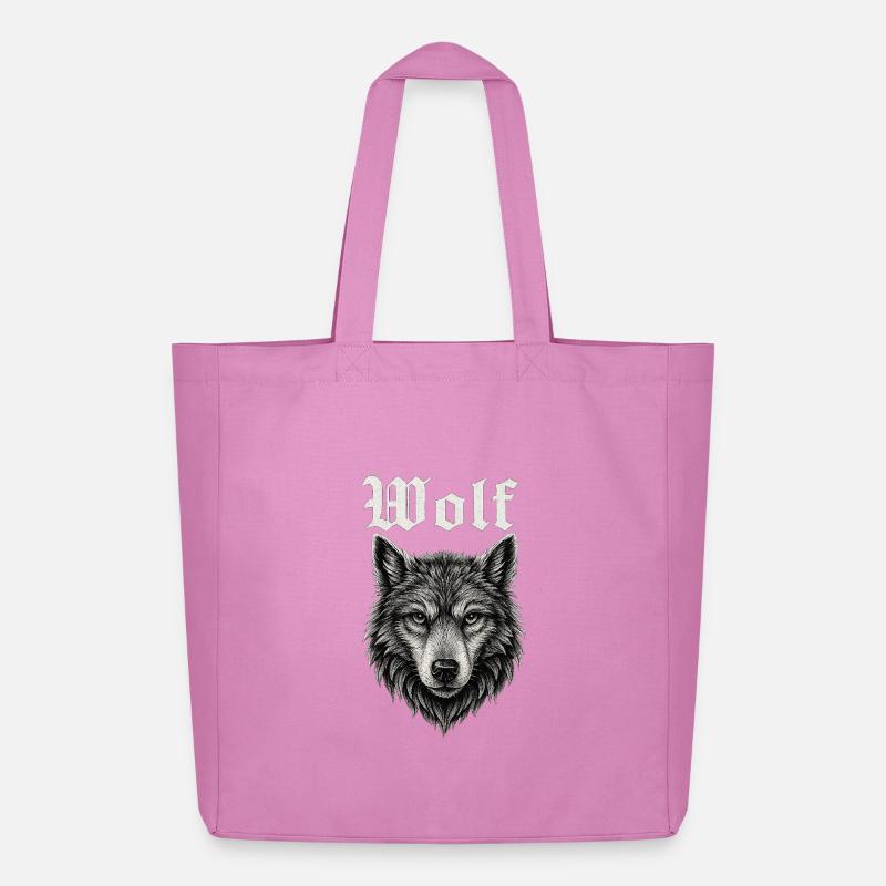 Gothic Wolf Head Illustration Gift Idea - Midweight Recycled Tote Bag by Stanley/Stella - pink