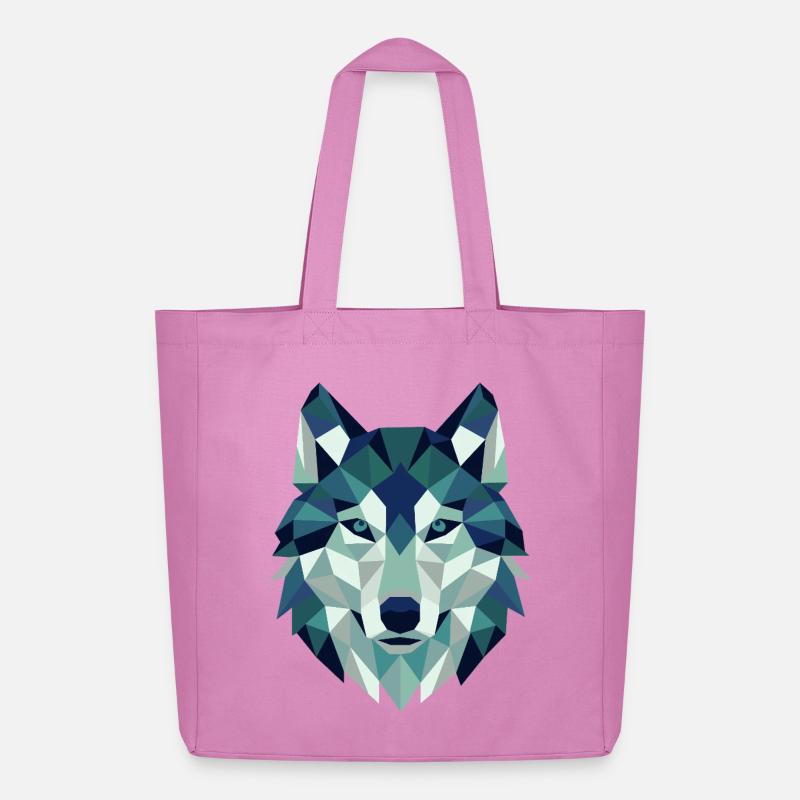 Wolf Head Polygon Geometry - Midweight Recycled Tote Bag by Stanley/Stella - pink