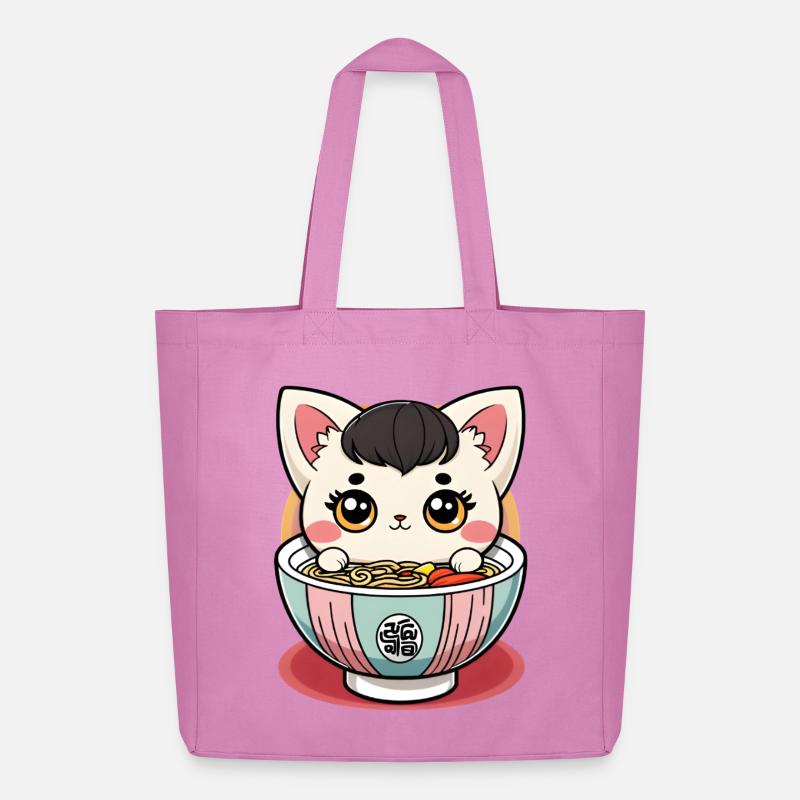 Kawaii Ramen Katze - Midweight recycelter Stoffbeutel von Stanley/Stella - Pink