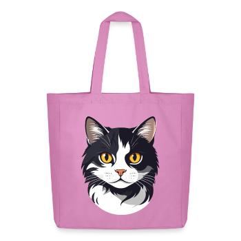 schwarz weiß Katzenkopf Grafik süß Katze Goldaugen - Midweight recycelter Stoffbeutel von Stanley/Stella - Pink - Vorne