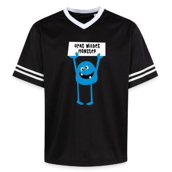 Opa Monster wild Demo Comic coole lustige Sprüche - Unisex Football Style Mesh T-Shirt - Schwarz/Weiß - Vorne - AI Model Female 172 light (172cm) & AI Model Male 185 light (185cm)