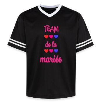 Junggesellinnenabschied. HOCHZEIT. MANNSCHAFT. TEAM MARIEE. ZUKÜNFTIGE BRAUT - Unisex Football Style Mesh T-Shirt - Schwarz/Weiß - Vorne - AI Model Female 172 light (172cm) & AI Model Male 185 light (185cm)