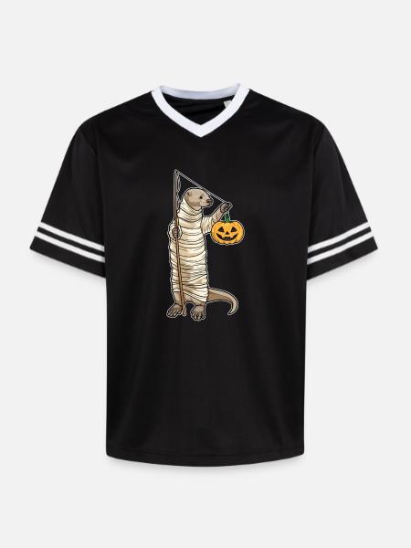 Otter Halloween Fishing - Unisex Football Style Mesh T-Shirt - black/white