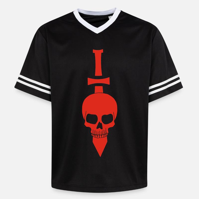 Crâne rouge et épée - T-shirt de foot unisexe en mesh - noir/blanc
