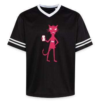 Kleine Monster: Punk-Katzen-Neon-Attitüde - Unisex Football Style Mesh T-Shirt - Schwarz/Weiß - Vorne - AI Model Female 172 light (172cm) & AI Model Male 185 light (185cm)