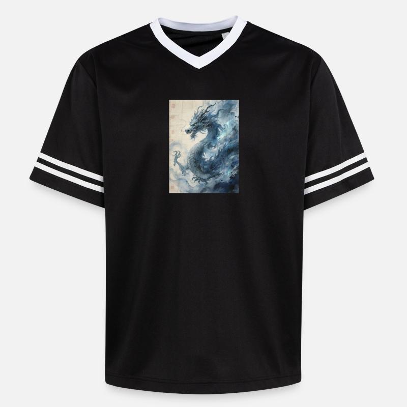 Die Sternennacht: Blauer Drache – Aether - Unisex Football Style Mesh T-Shirt - Schwarz/Weiß