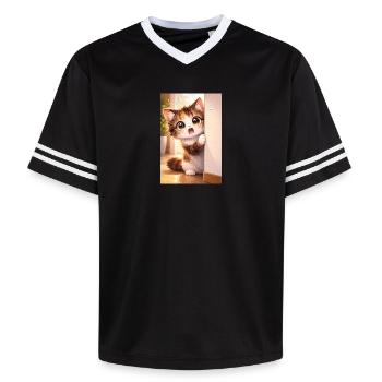 Kätzchen Peek im Türrahmen - Unisex Football Style Mesh T-Shirt - Schwarz/Weiß - Vorne - AI Model Female 172 light (172cm) & AI Model Male 185 light (185cm)