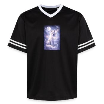 Mystic Wolf Moon Sticker Fantasy Animal Spiritual - Unisex Football Style Mesh T-Shirt - black/white - Front - AI Model Female 172 light (172cm) & AI Model Male 185 light (185cm)