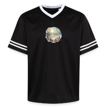 Strandtraum - Unisex Football Style Mesh T-Shirt - Schwarz/Weiß - Vorne - AI Model Female 172 light (172cm) & AI Model Male 185 light (185cm)