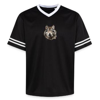 Wolf Portrait – Wild Animal Alps Design - Unisex Football Style Mesh T-Shirt - black/white - Front - AI Model Female 172 light (172cm) & AI Model Male 185 light (185cm)