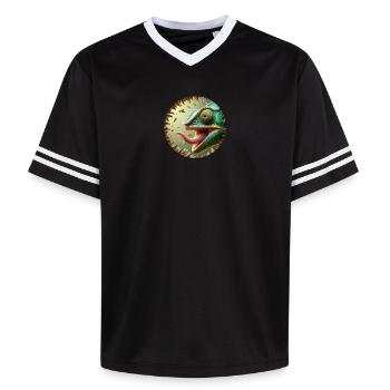 Chameleon with bees and long tongue - Unisex Football Style Mesh T-Shirt - black/white - Front - AI Model Female 172 light (172cm) & AI Model Male 185 light (185cm)