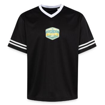 Ich höre dir zu – nicht freiwillig - Unisex Football Style Mesh T-Shirt - Schwarz/Weiß - Vorne - AI Model Female 172 light (172cm) & AI Model Male 185 light (185cm)