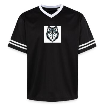 Wolf Graphic Emblem - Unisex Football Style Mesh T-Shirt - Schwarz/Weiß - Vorne - AI Model Female 172 light (172cm) & AI Model Male 185 light (185cm)