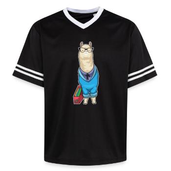 Bureau du Secrétaire des Alpagas - T-shirt de foot unisexe en mesh - noir/blanc - Devant - AI Model Female 172 light (172cm) & AI Model Male 185 light (185cm)