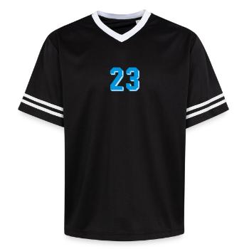 dreiundzwanzig - Unisex Football Style Mesh T-Shirt - black/white - Front - AI Model Female 172 light (172cm) & AI Model Male 185 light (185cm)