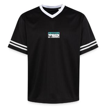 Danger Turbo Aufkleber - Unisex Football Style Mesh T-Shirt - Schwarz/Weiß - Vorne - AI Model Female 172 light (172cm) & AI Model Male 185 light (185cm)