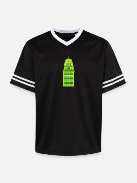 Retro Green Tower Clock - Unisex Football Style Mesh T-Shirt - black/white