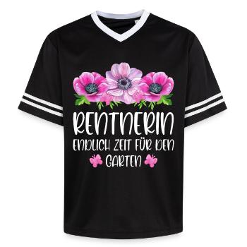 Rentnerin Ruhestand Endlich Zeit für den Garten - Unisex Football Style Mesh T-Shirt - Schwarz/Weiß - Vorne - AI Model Female 172 light (172cm) & AI Model Male 185 light (185cm)
