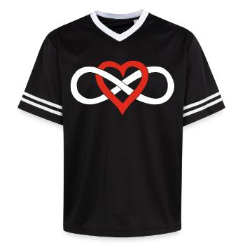 Unendliche Liebe (Weiß) - Unisex Football Style Mesh T-Shirt - Schwarz/Weiß - Vorne - AI Model Female 172 light (172cm) & AI Model Male 185 light (185cm)